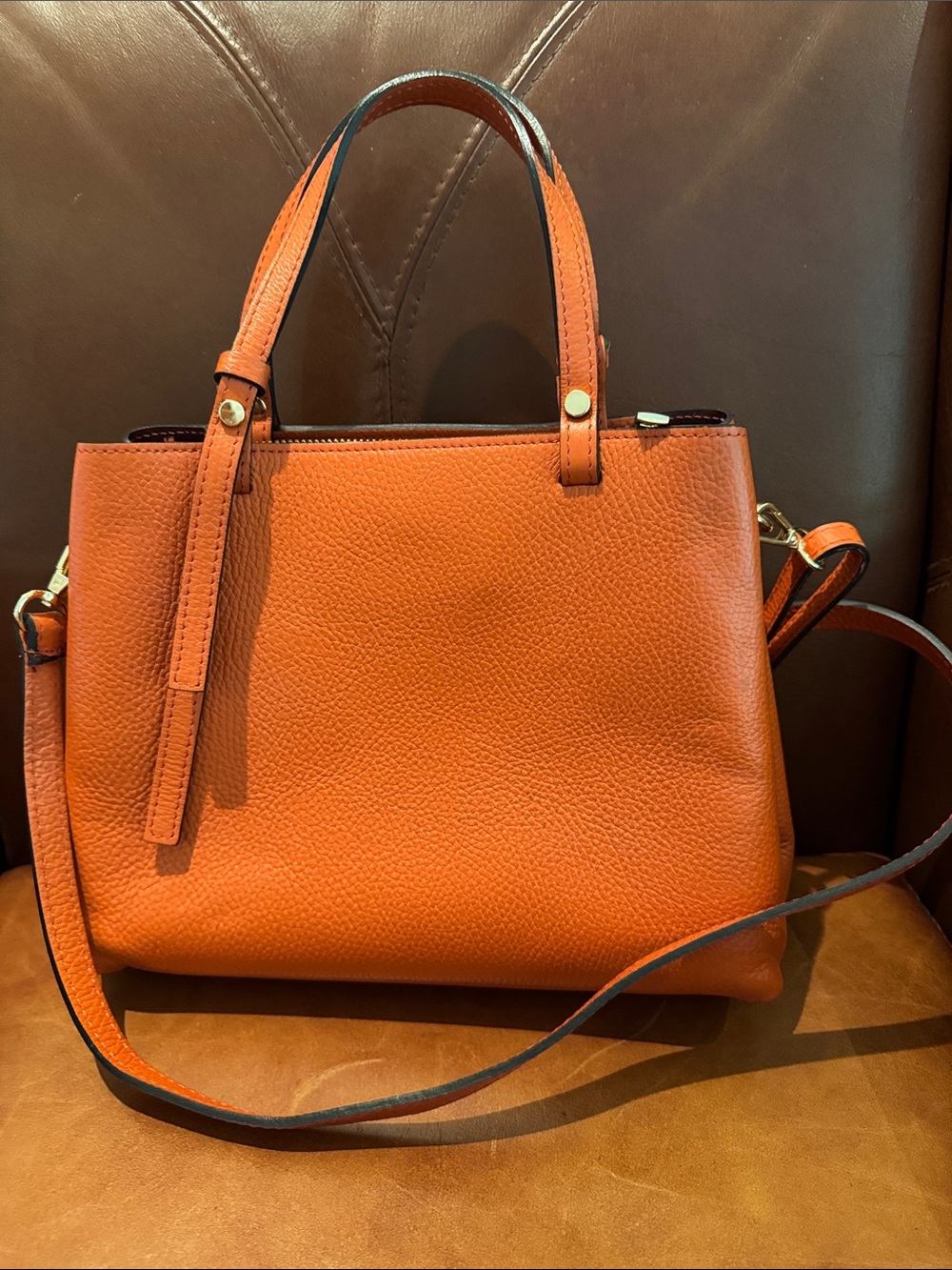 Classic Women's Dark Orange Leather Tote Shoulder Bag - Made in Italy